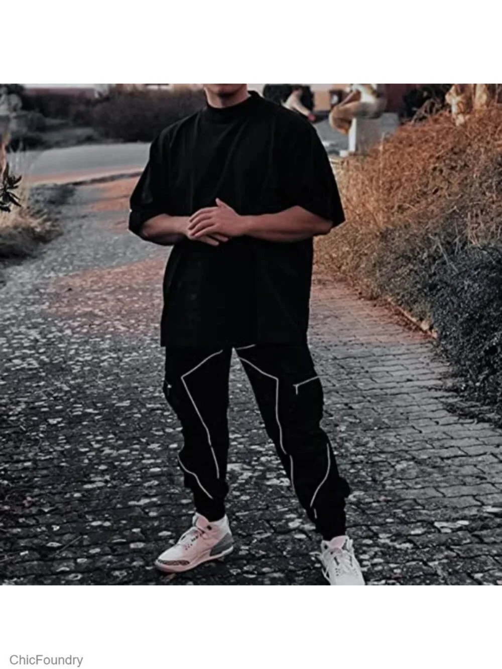Men's Cargo Jogger Pants Reflective Stripes Technical Hip Hop Harem Pants